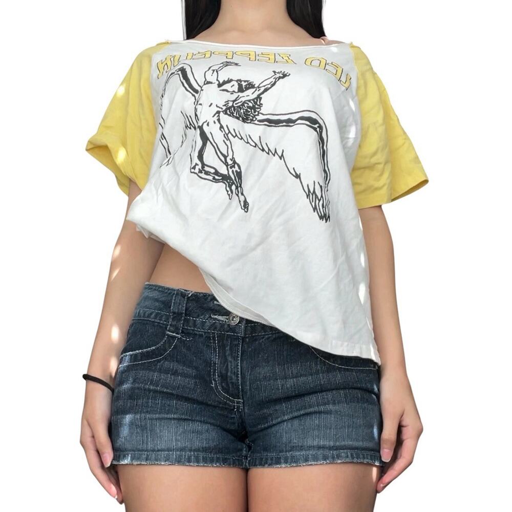 urban outfitters led zeppelin off shoulder graphic tee